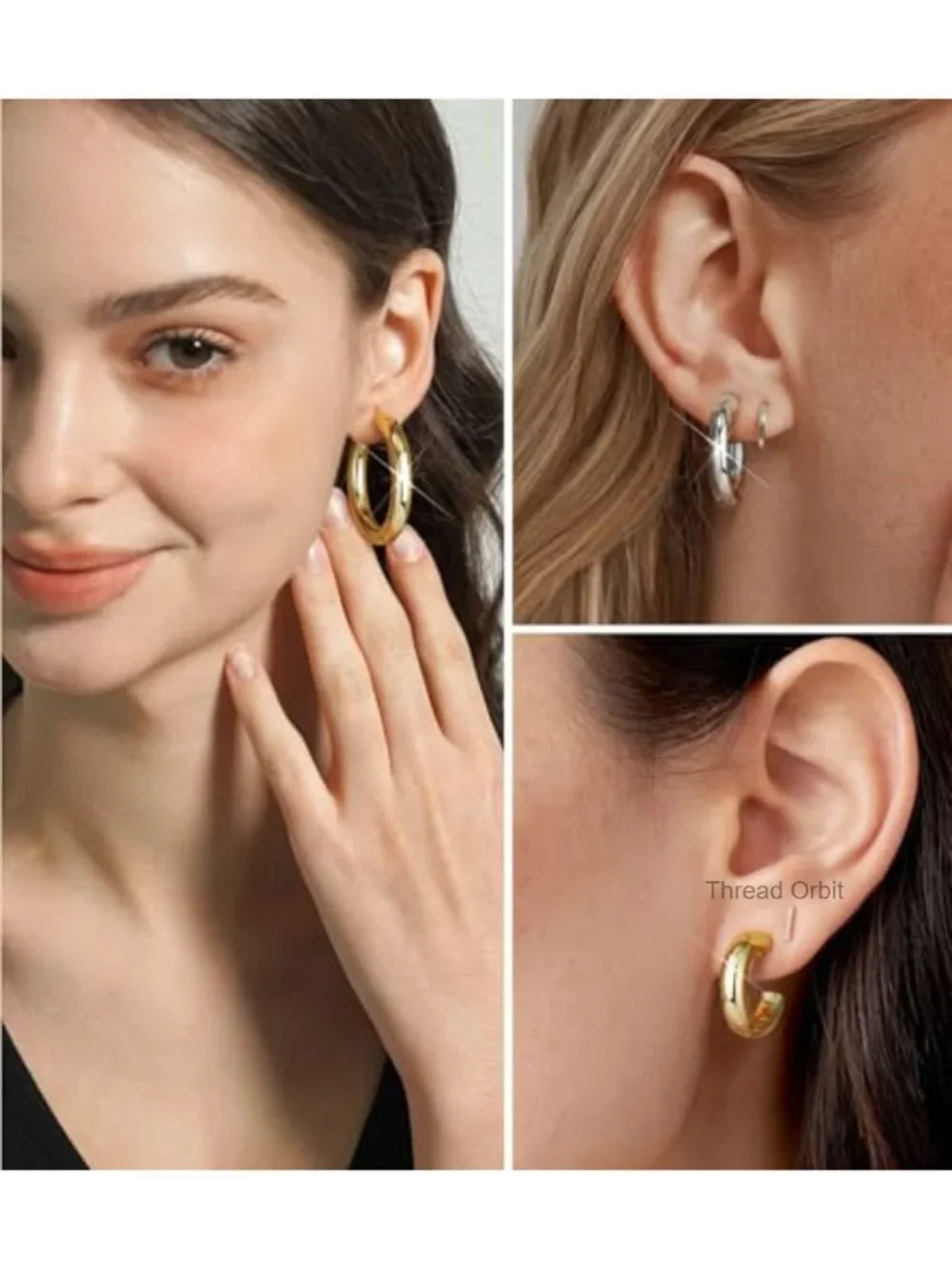 14K Gold Plated Chunky Small Hoop Earrings Lightweight Jewelry Gift